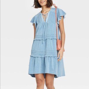 Knox Rose Flutter Sleeve Knit Tiered Dress L